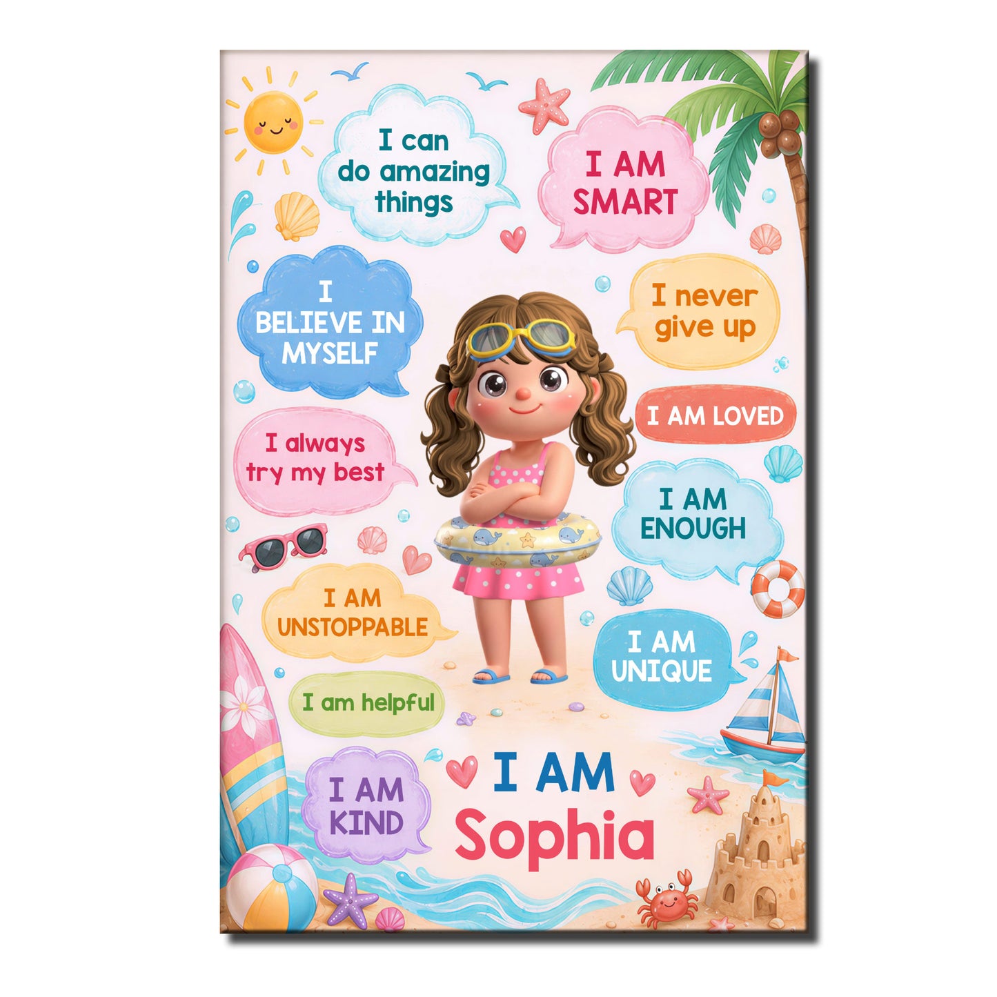 Kid Affirmations Summer Beach Design - Personalized Custom Vertical Poster - KID714_VPOS