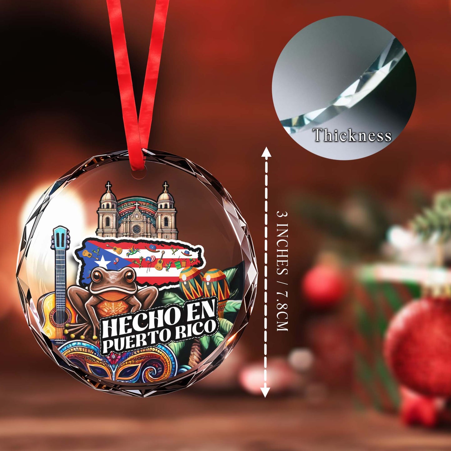 Hecho En Puerto Rico Glass Ornament - Personalized Custom Circle Glass Ornament - LA006_CGOR