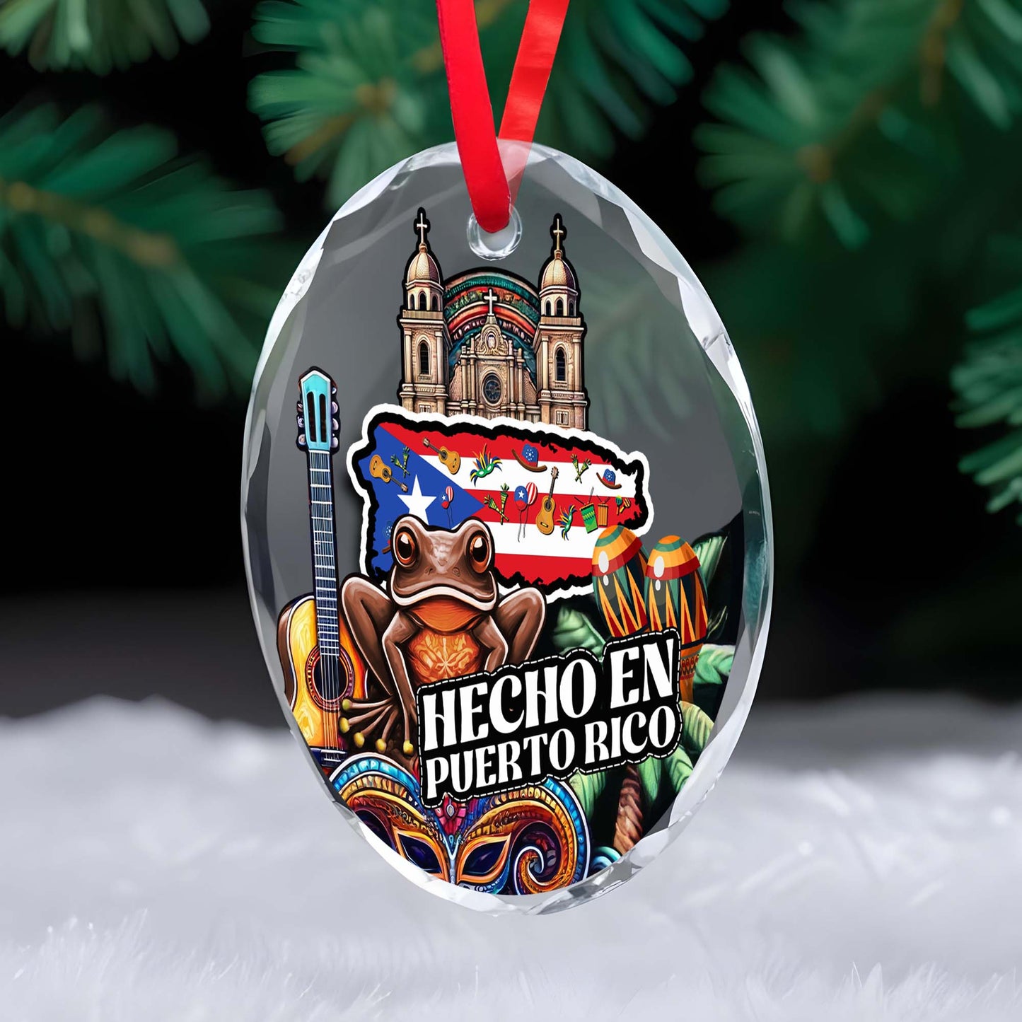 Hecho En Puerto Rico Glass Ornament - Personalized Custom Circle Glass Ornament - LA006_CGOR