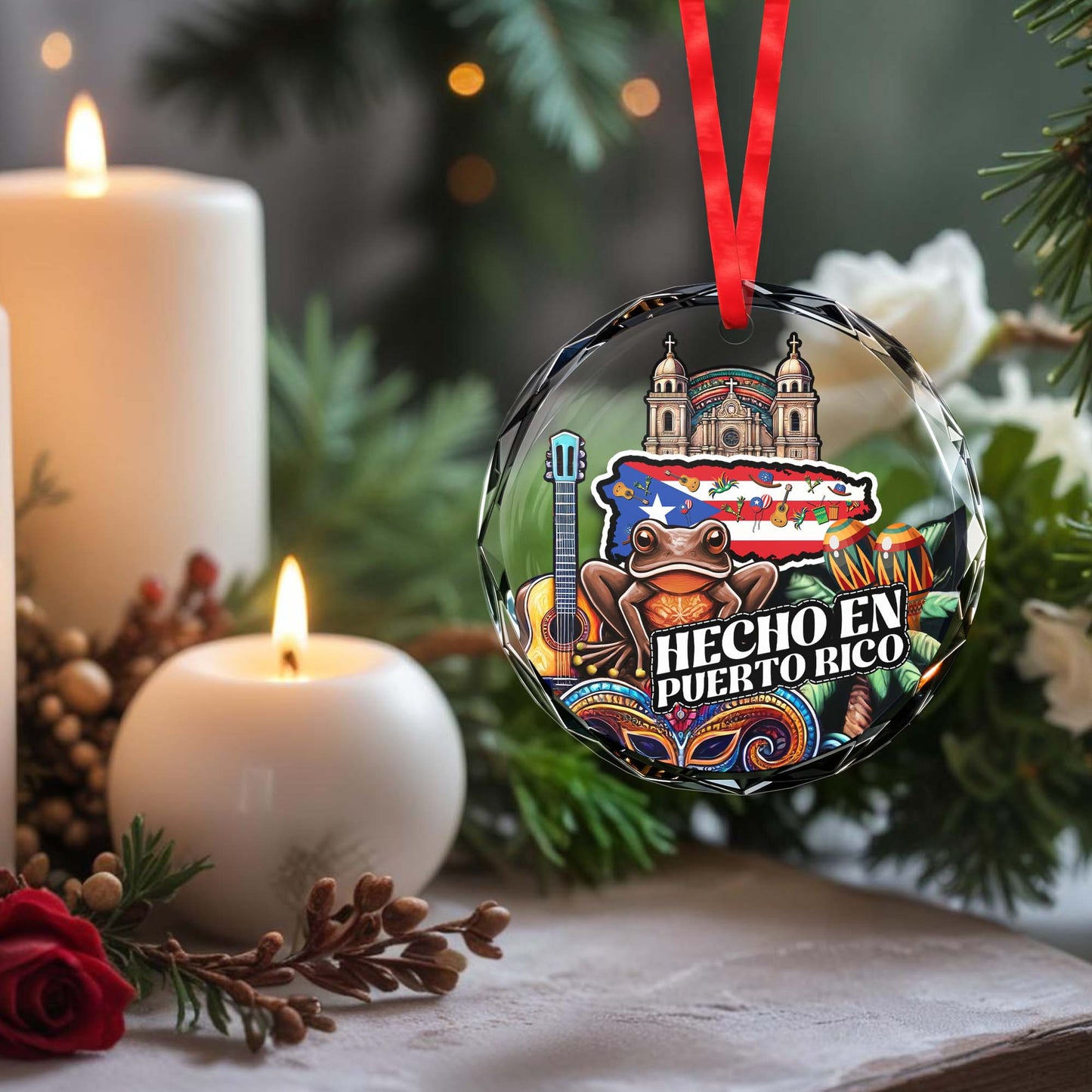 Hecho En Puerto Rico Glass Ornament - Personalized Custom Circle Glass Ornament - LA006_CGOR