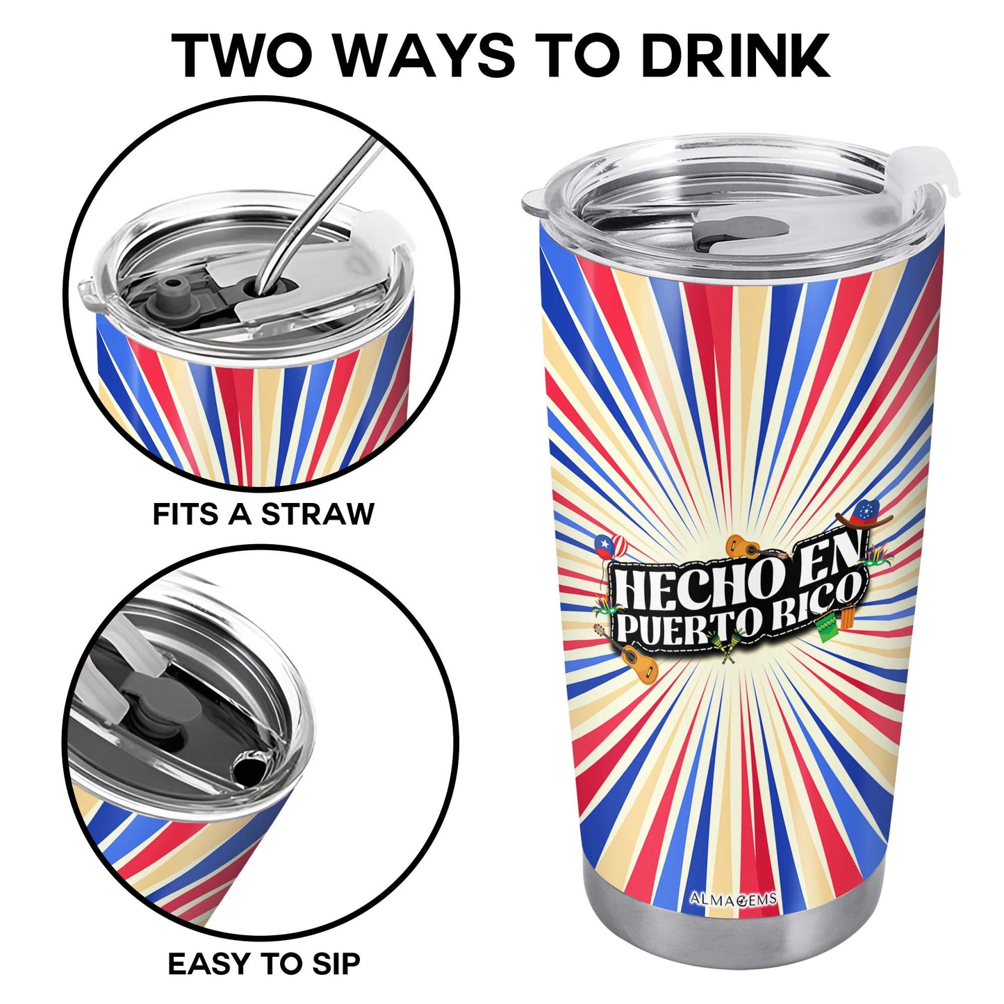 Hecho en Puerto Rico - Vaso de acero inoxidable personalizado de 20 oz y 30 oz - LA006_TB