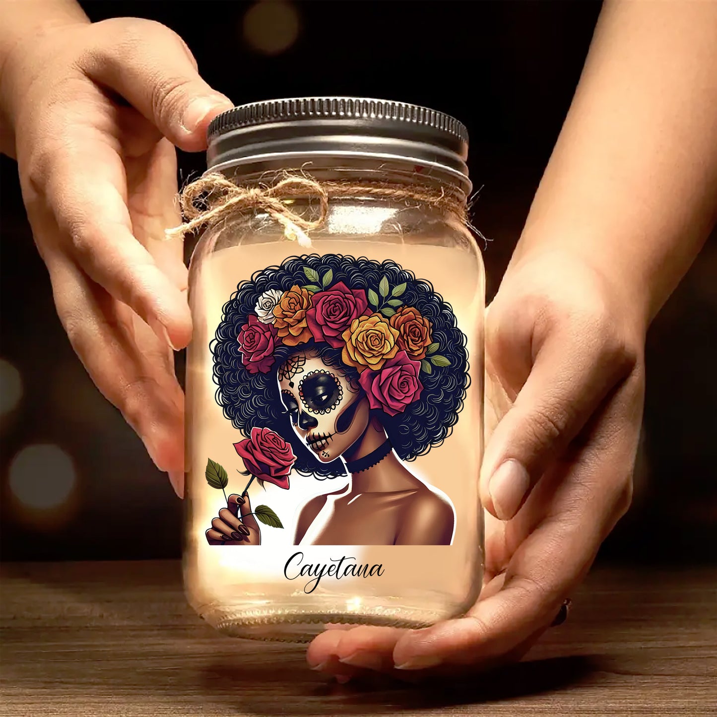 Une belle âme - Lampe personnalisée en pot Mason - LA008_JARL