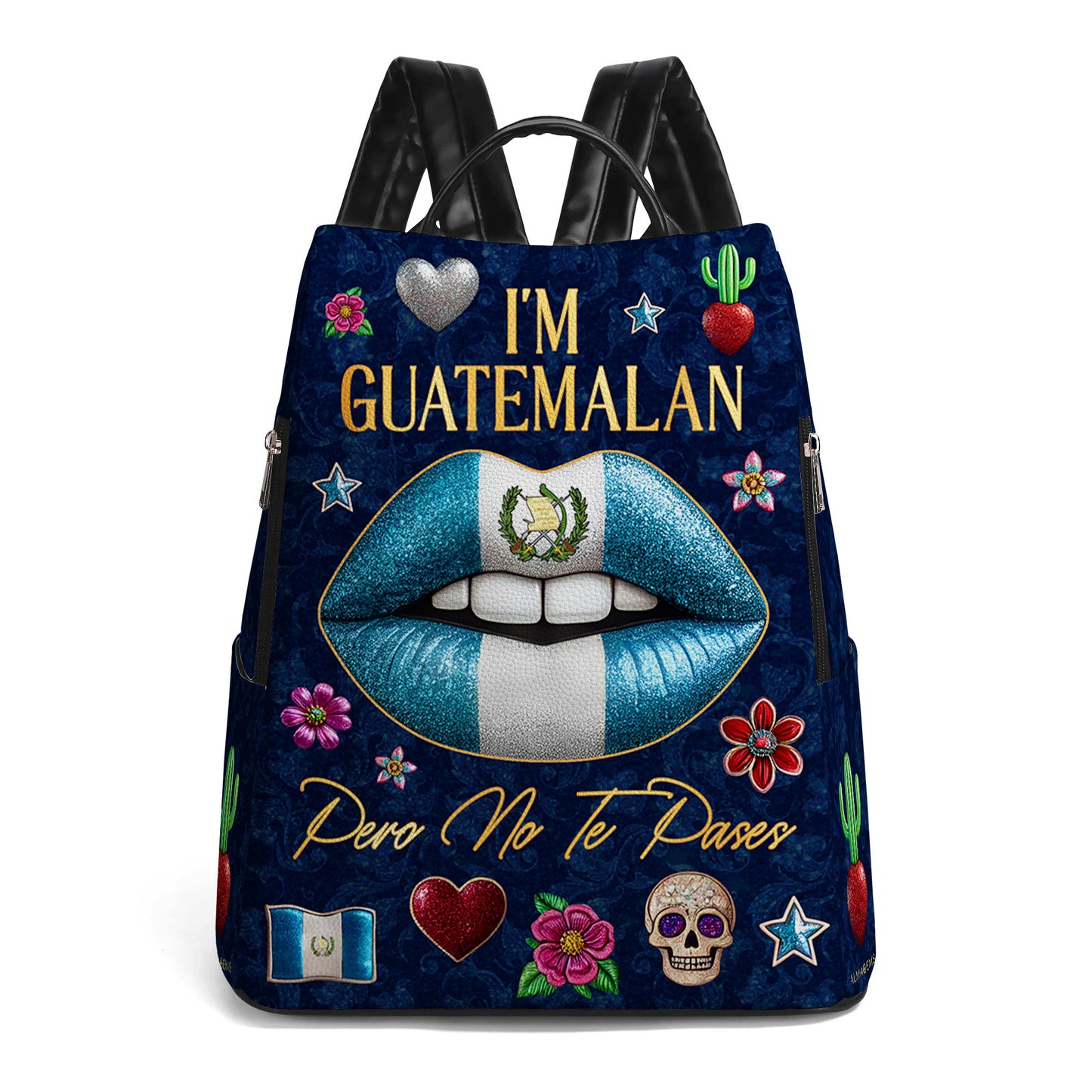Soy guatemalteco, pero no te pases - Mochila de cuero personalizada - LA013_BP