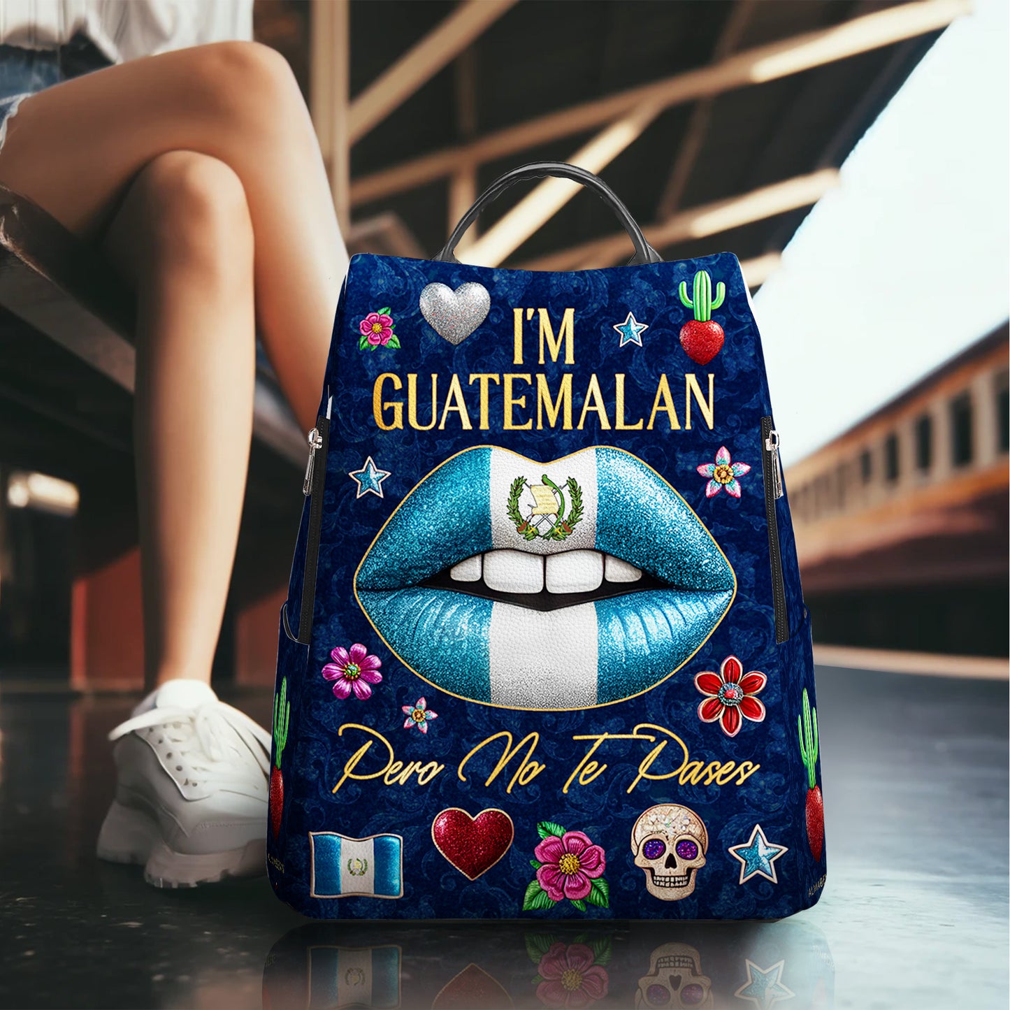 Soy guatemalteco, pero no te pases - Mochila de cuero personalizada - LA013_BP