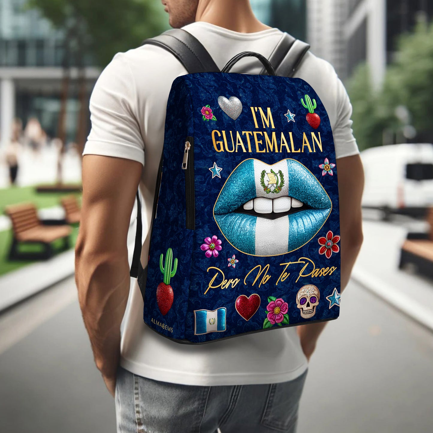 Soy guatemalteco, pero no te pases - Mochila de cuero personalizada - LA013_BP