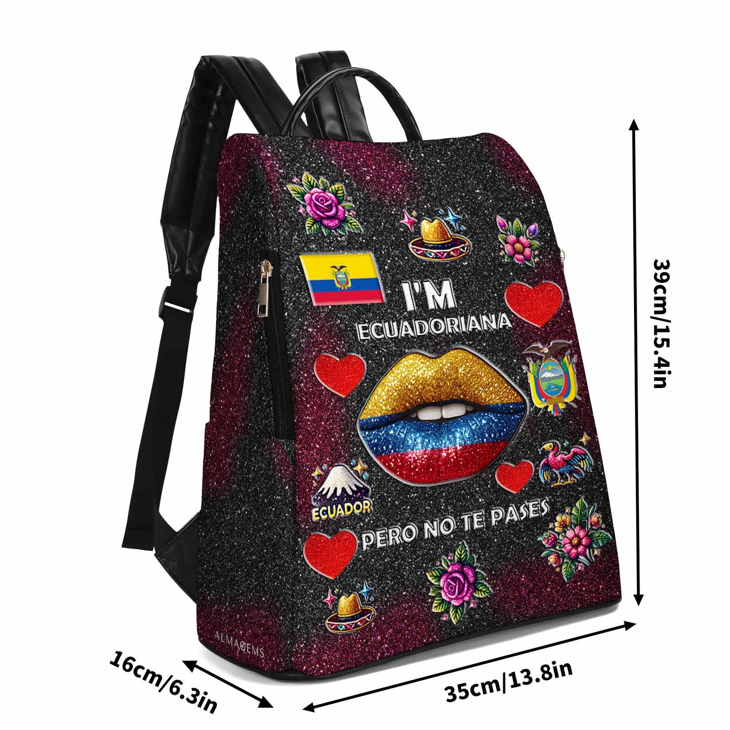 Soy Ecuatoriana Pero No Te Pases - Mochila de Cuero Personalizada - LA017_BP