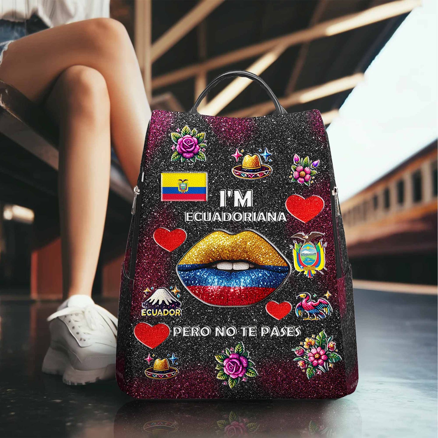 Soy Ecuatoriana Pero No Te Pases - Mochila de Cuero Personalizada - LA017_BP