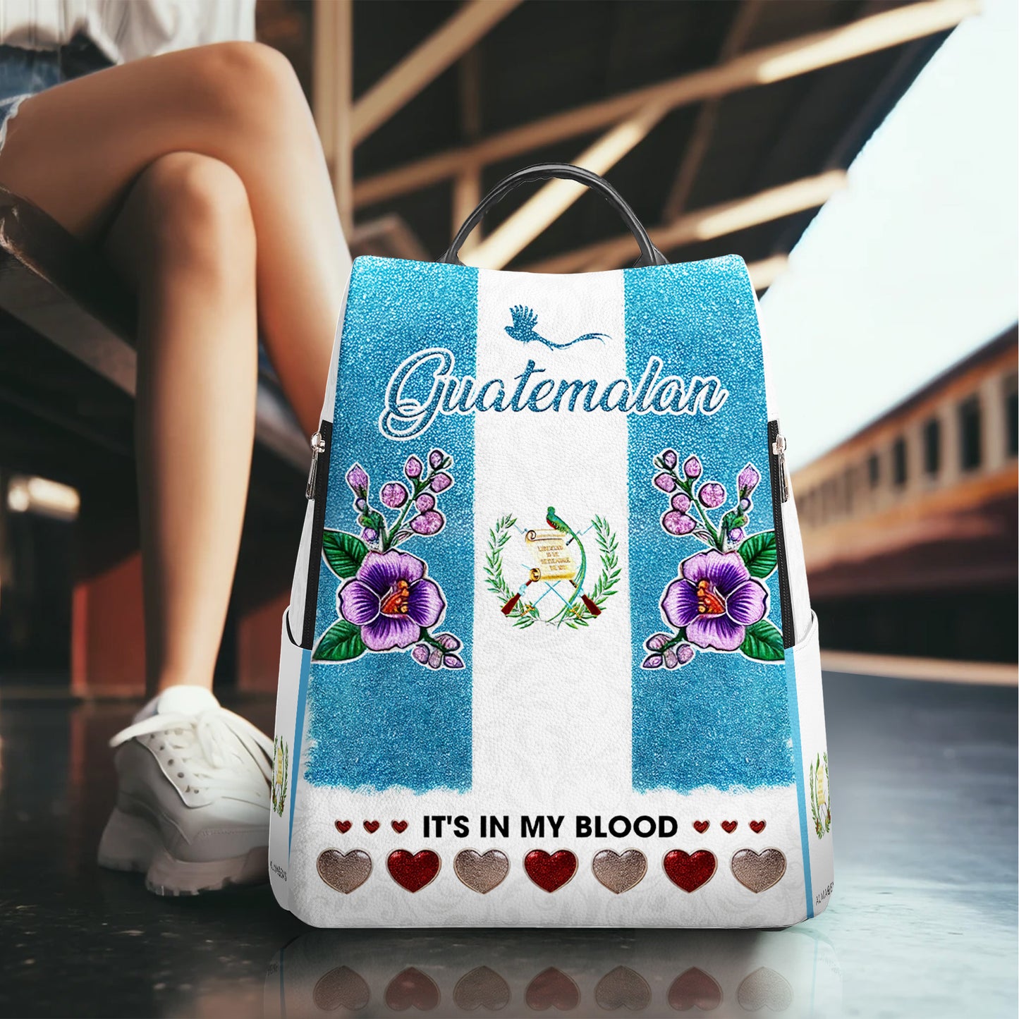 Guatémaltèque. J'ai ça dans le sang - Sac à dos en cuir personnalisé - LA019_BP