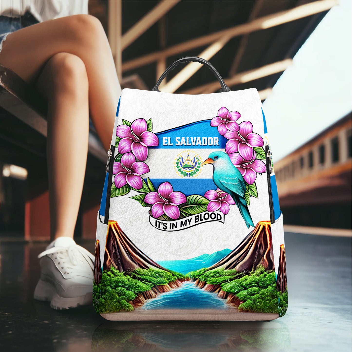 El Salvador, c'est dans mon sang - Sac à dos en cuir personnalisé - LA020_BP