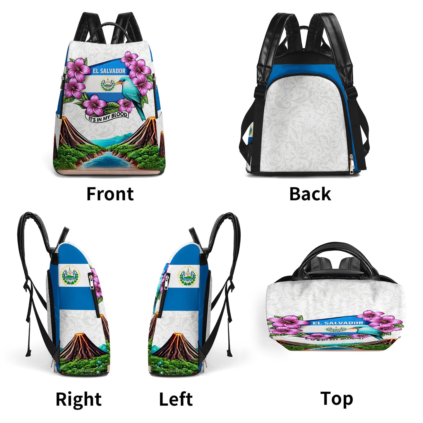 El Salvador, c'est dans mon sang - Sac à dos en cuir personnalisé - LA020_BP
