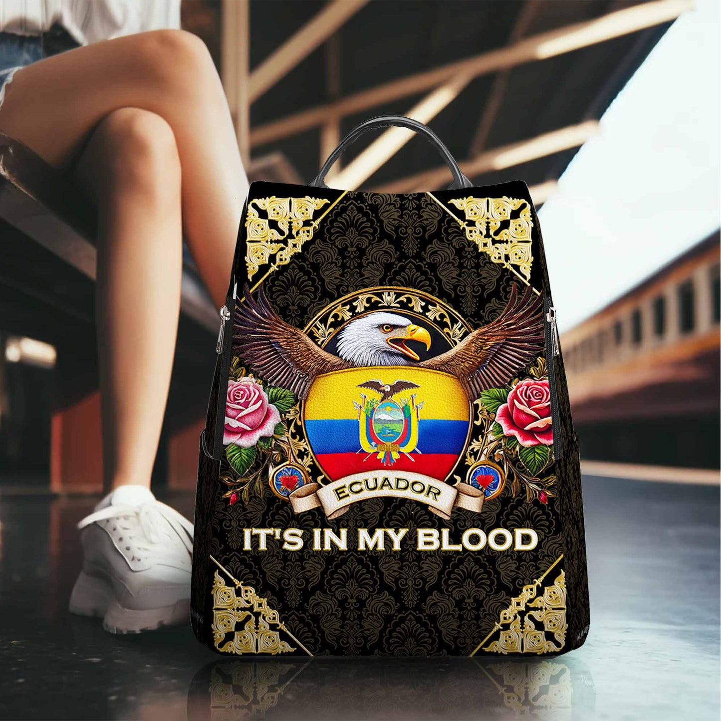 Ecuatoriano Está en mi Sangre - Mochila de Cuero Personalizada - LA024_BP
