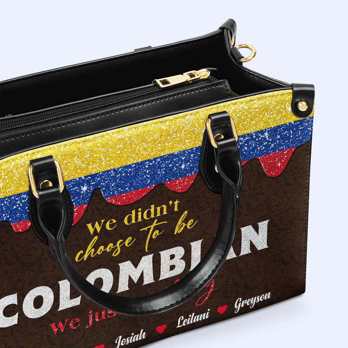 Nous n'avons pas choisi d'être Colombiens... Nous avons juste eu de la chance - Sac à main en cuir personnalisé - LA037_HB