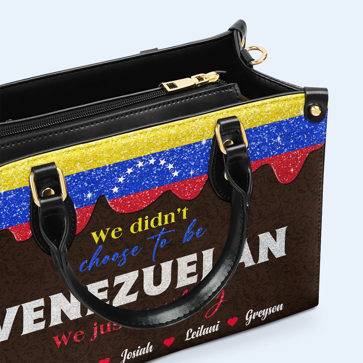 Nous n'avons pas choisi d'être Vénézuéliens. Nous avons juste eu de la chance ! - Sac à main en cuir personnalisé - LA042_HB