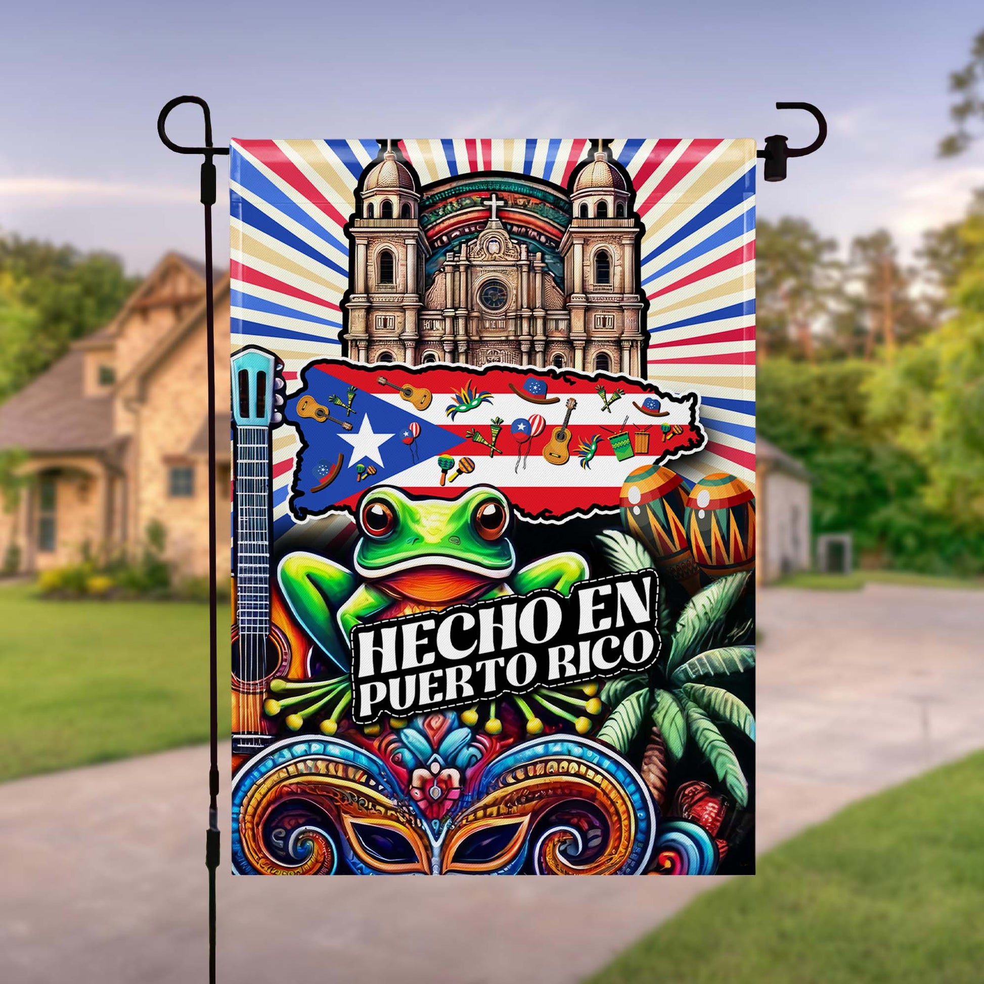 Hecho En Puerto Rico Flag With Traditional Symbols