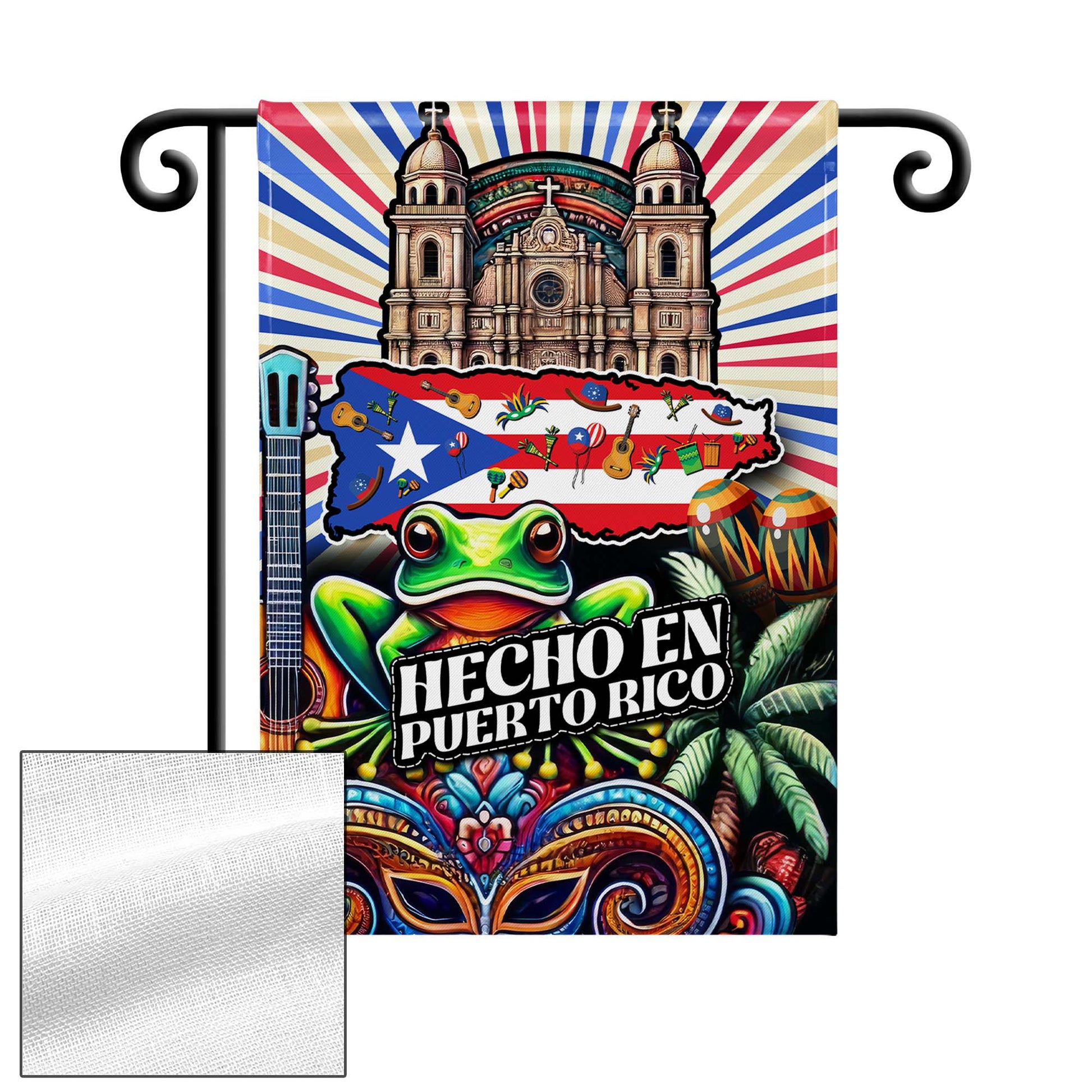 Hecho En Puerto Rico Flag With Traditional Symbols