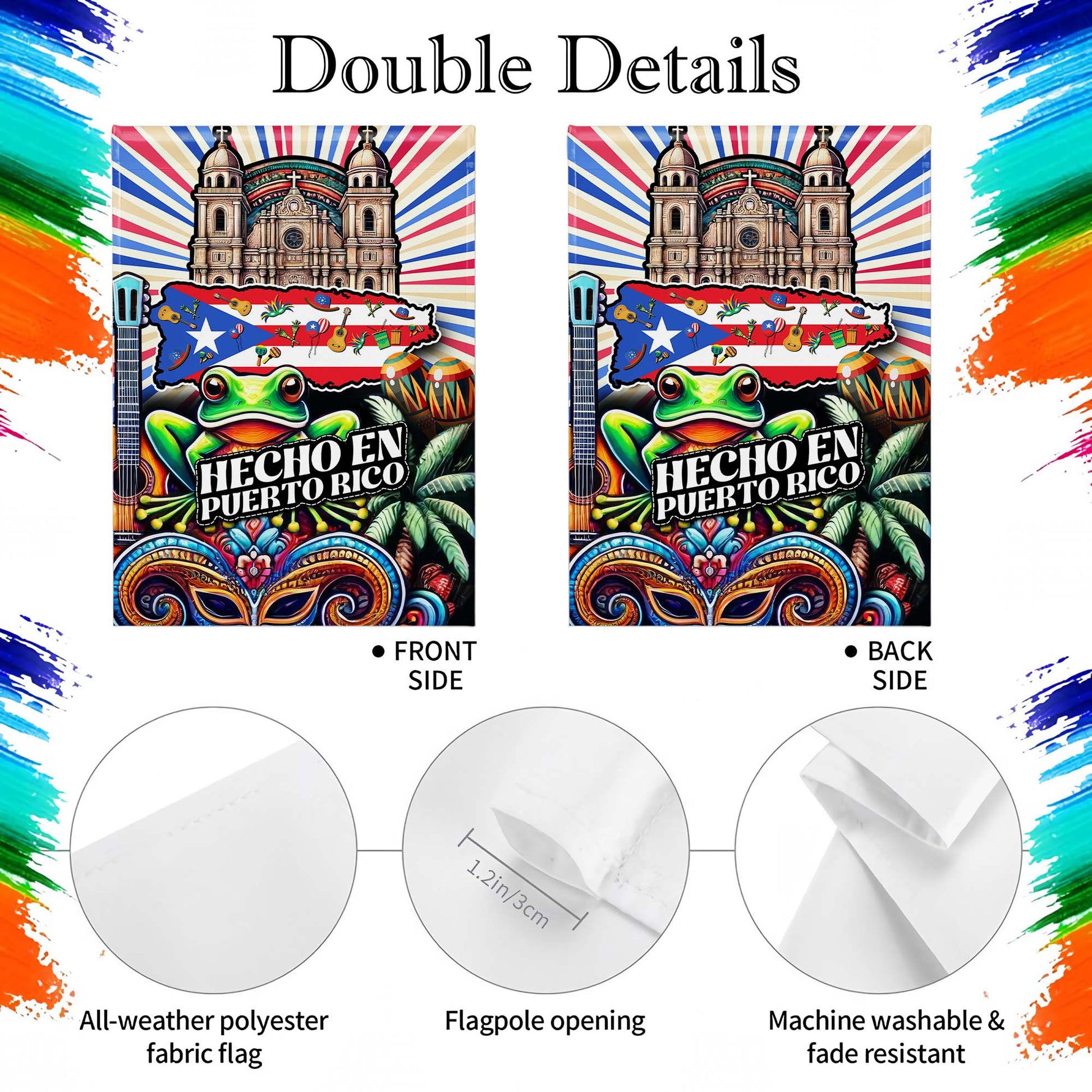 Hecho En Puerto Rico Flag With Traditional Symbols