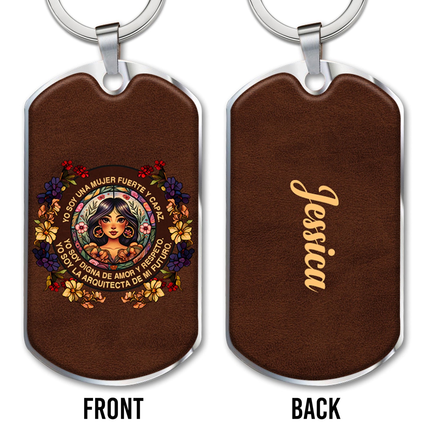 Strong and Brave Woman Love and Peace Portrait Keychain