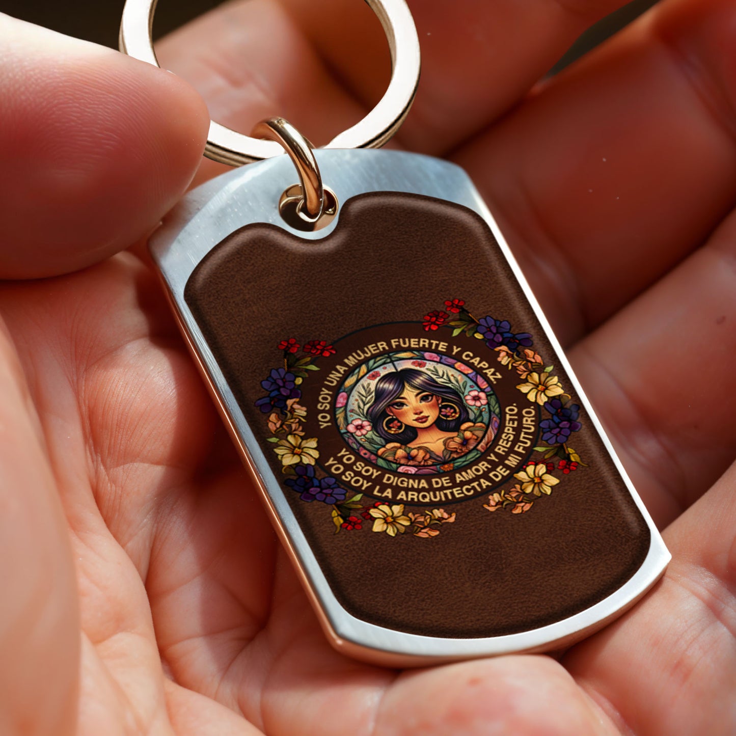 Strong and Brave Woman Love and Peace Portrait Keychain