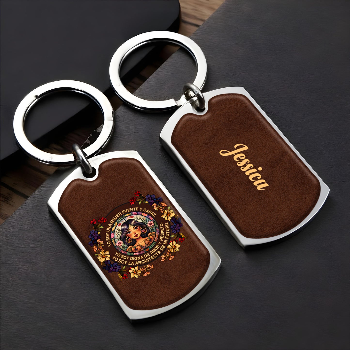 Strong and Brave Woman Love and Peace Portrait Keychain