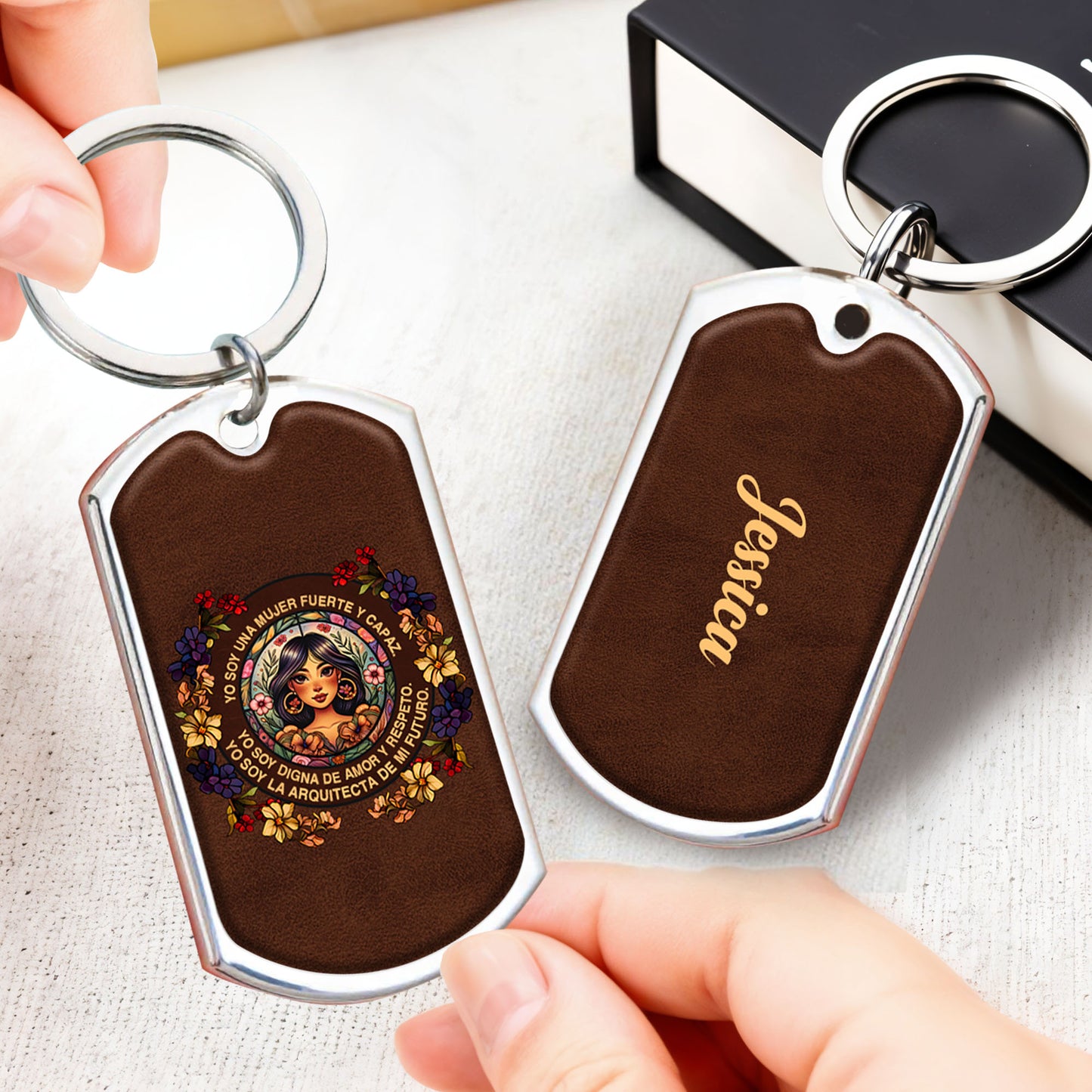 Strong and Brave Woman Love and Peace Portrait Keychain