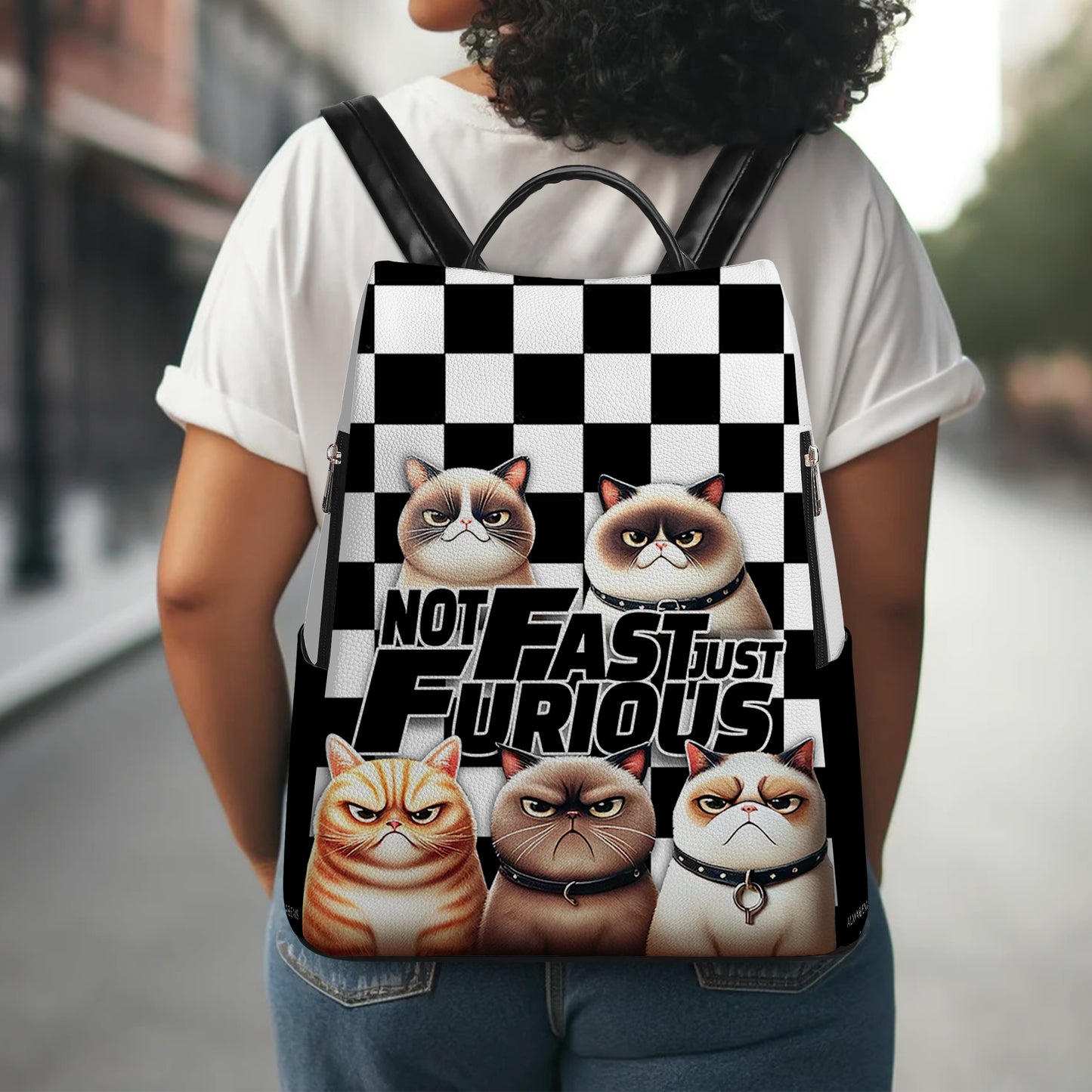 Not Fast Just Furious - Personalized Custom Leather BackPack - BP_CAT05