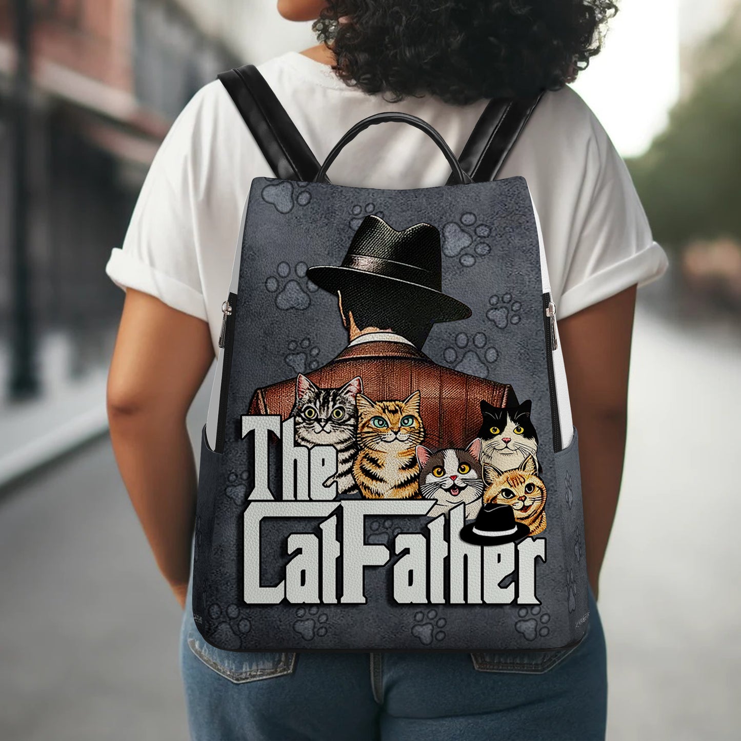 The Cat Father - Personalized Custom Leather BackPack - BP_CAT09
