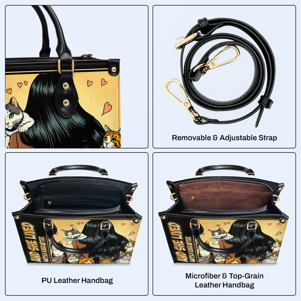 Y ella vivió feliz para siempre - Negro - Bolso de mano de cuero personalizado para amantes de los gatos - LL04BLACK