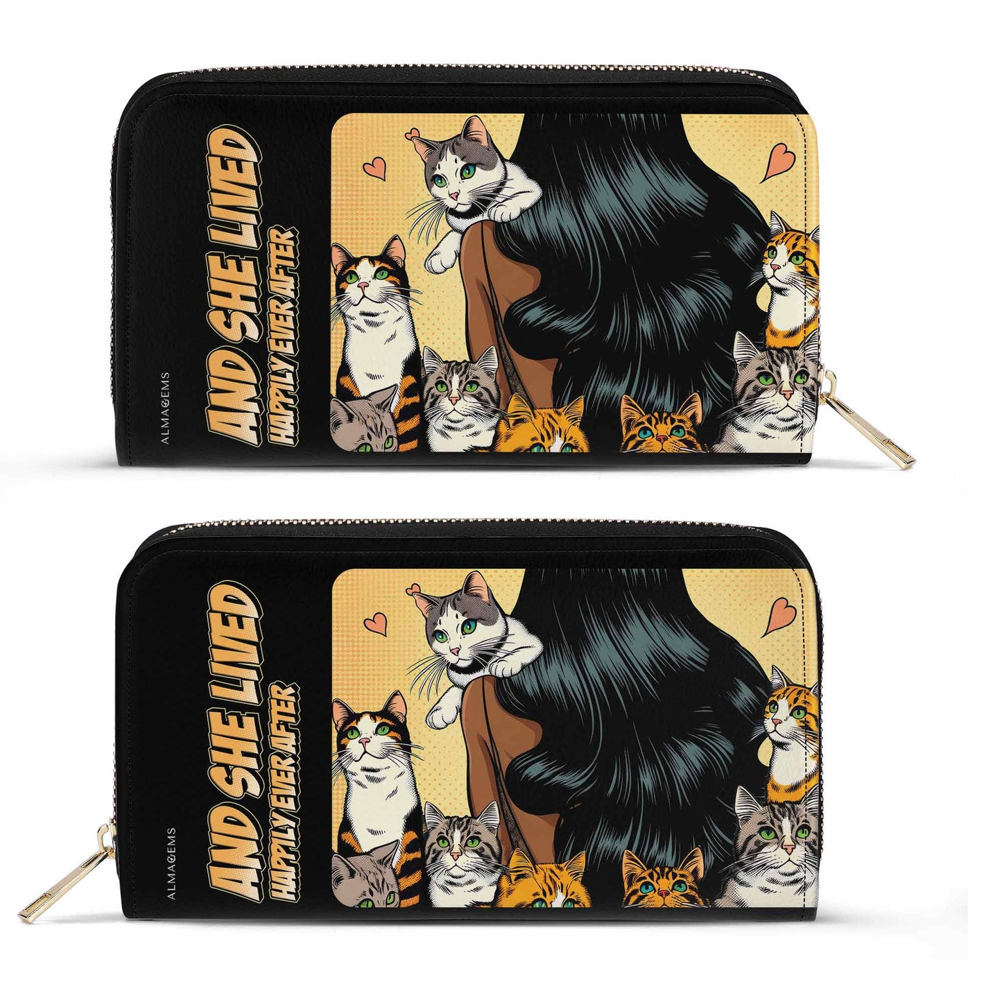 Y ella vivió felices para siempre - Negro - Cartera de cuero para mujer para amantes de los gatos - LL04BLACKWL