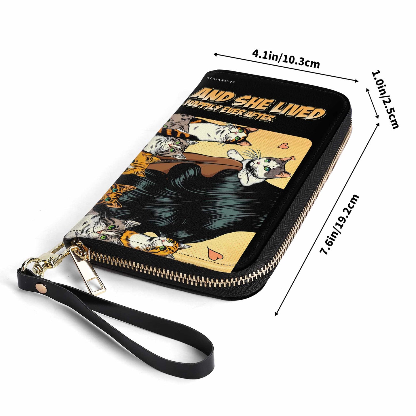 Y ella vivió felices para siempre - Negro - Cartera de cuero para mujer para amantes de los gatos - LL04BLACKWL