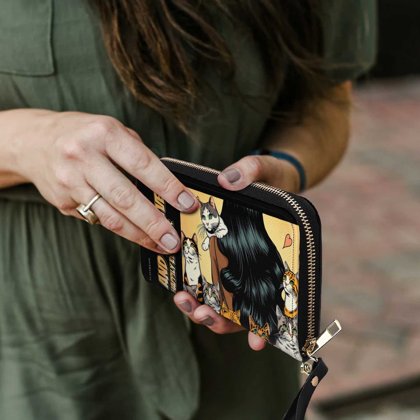 Y ella vivió felices para siempre - Negro - Cartera de cuero para mujer para amantes de los gatos - LL04BLACKWL
