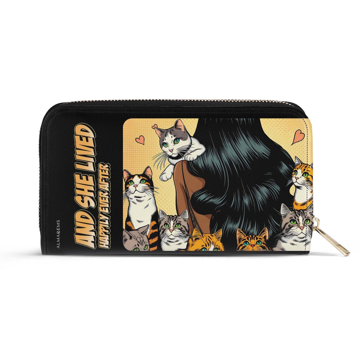 Y ella vivió felices para siempre - Negro - Cartera de cuero para mujer para amantes de los gatos - LL04BLACKWL