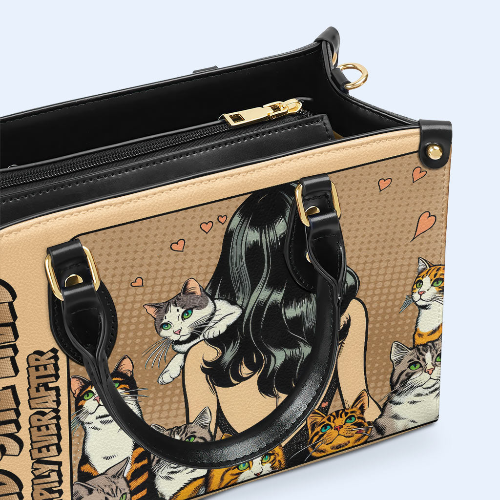 Et elle vécut heureuse pour toujours - Marron - Sac à main en cuir personnalisé pour les amoureux des chats - LL04BROWN