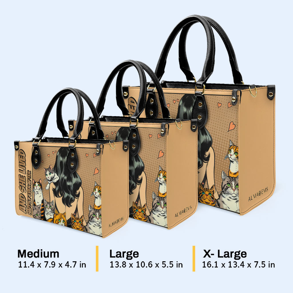 Et elle vécut heureuse pour toujours - Marron - Sac à main en cuir personnalisé pour les amoureux des chats - LL04BROWN