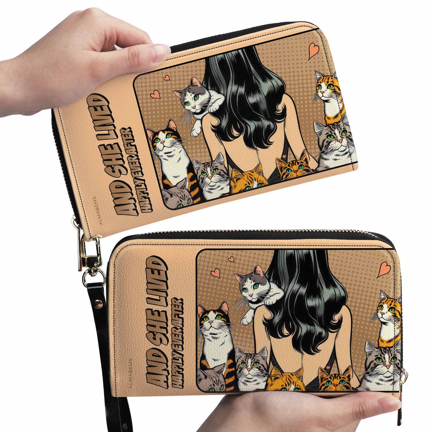 Y ella vivió felices para siempre - Marrón - Cartera de cuero para mujer para amantes de los gatos - LL04BROWNWL