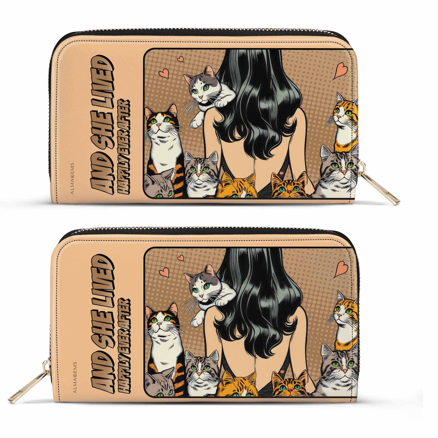 Y ella vivió felices para siempre - Marrón - Cartera de cuero para mujer para amantes de los gatos - LL04BROWNWL