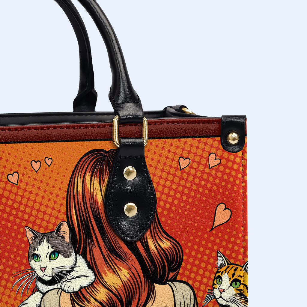Et elle vécut heureuse pour toujours - Rouge - Sac à main en cuir personnalisé pour les amoureux des chats - LL04RED