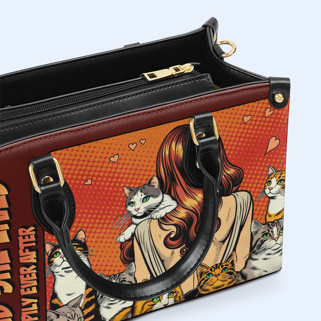 Et elle vécut heureuse pour toujours - Rouge - Sac à main en cuir personnalisé pour les amoureux des chats - LL04RED