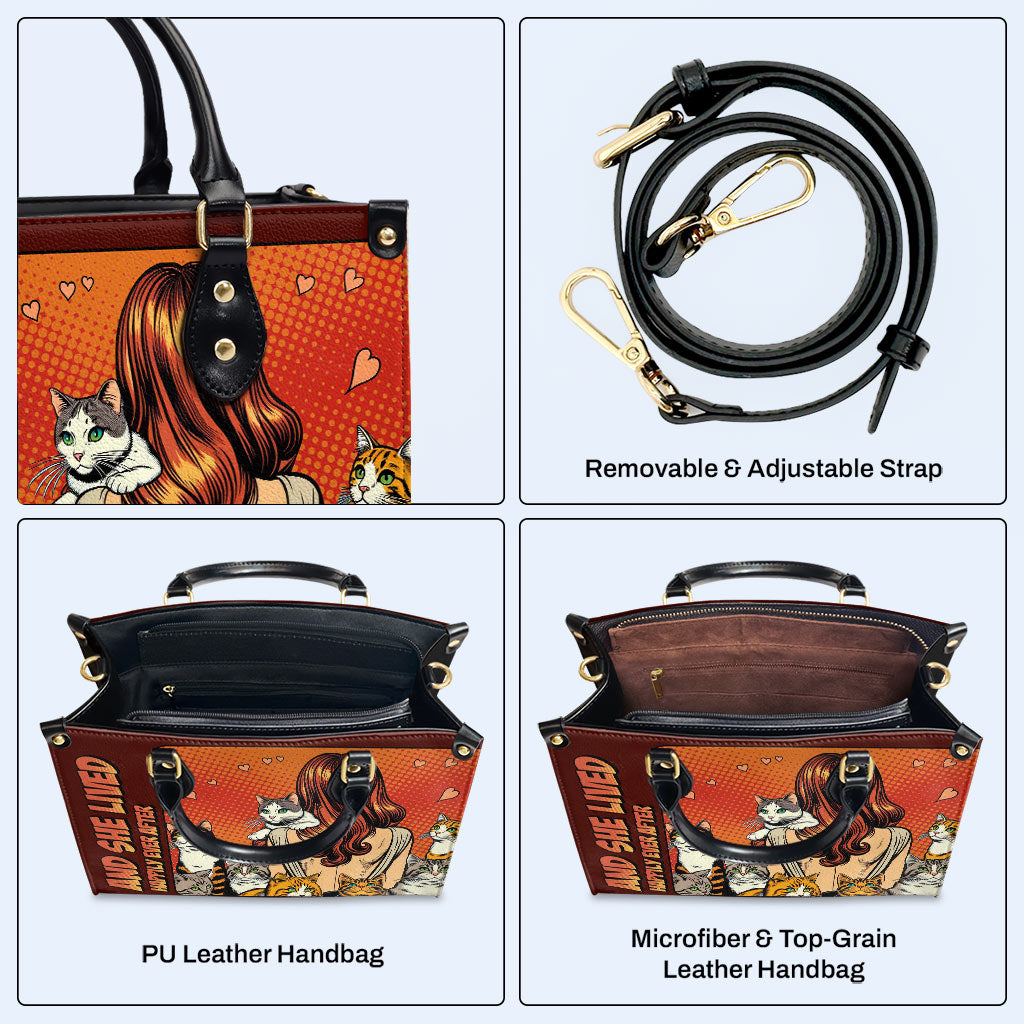 Et elle vécut heureuse pour toujours - Rouge - Sac à main en cuir personnalisé pour les amoureux des chats - LL04RED