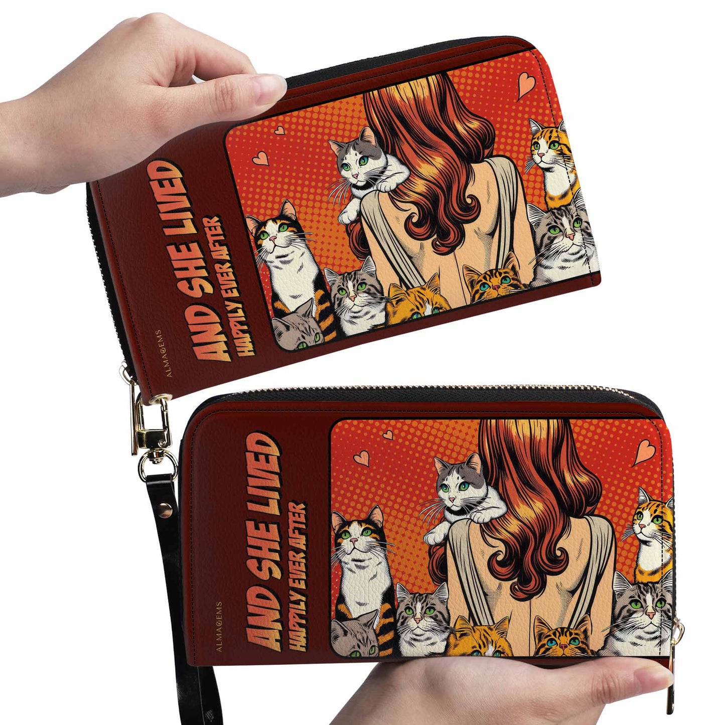 Et elle vécut heureuse pour toujours - Rouge - Portefeuille en cuir pour femme amoureux des chats - LL04REDWL