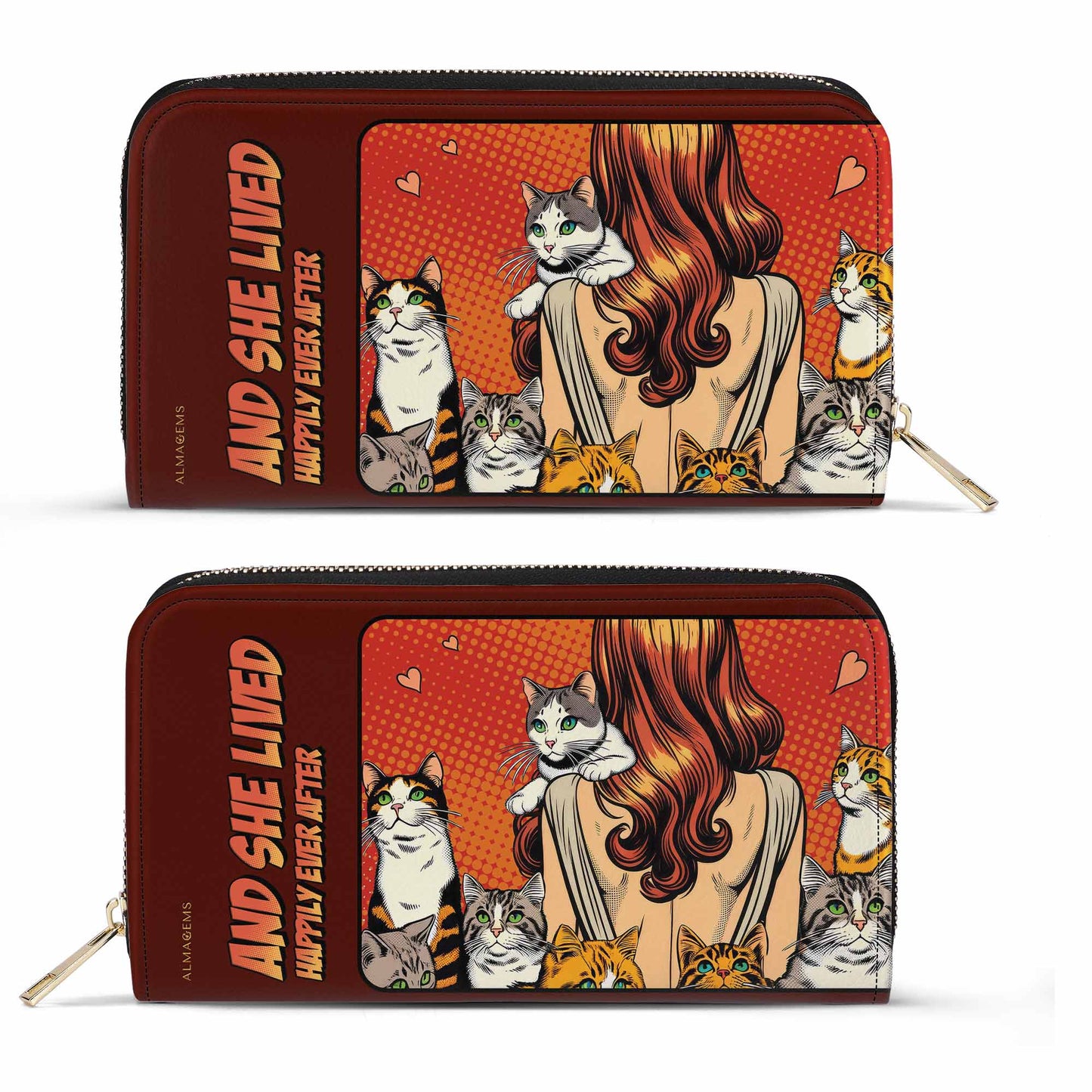 Et elle vécut heureuse pour toujours - Rouge - Portefeuille en cuir pour femme amoureux des chats - LL04REDWL