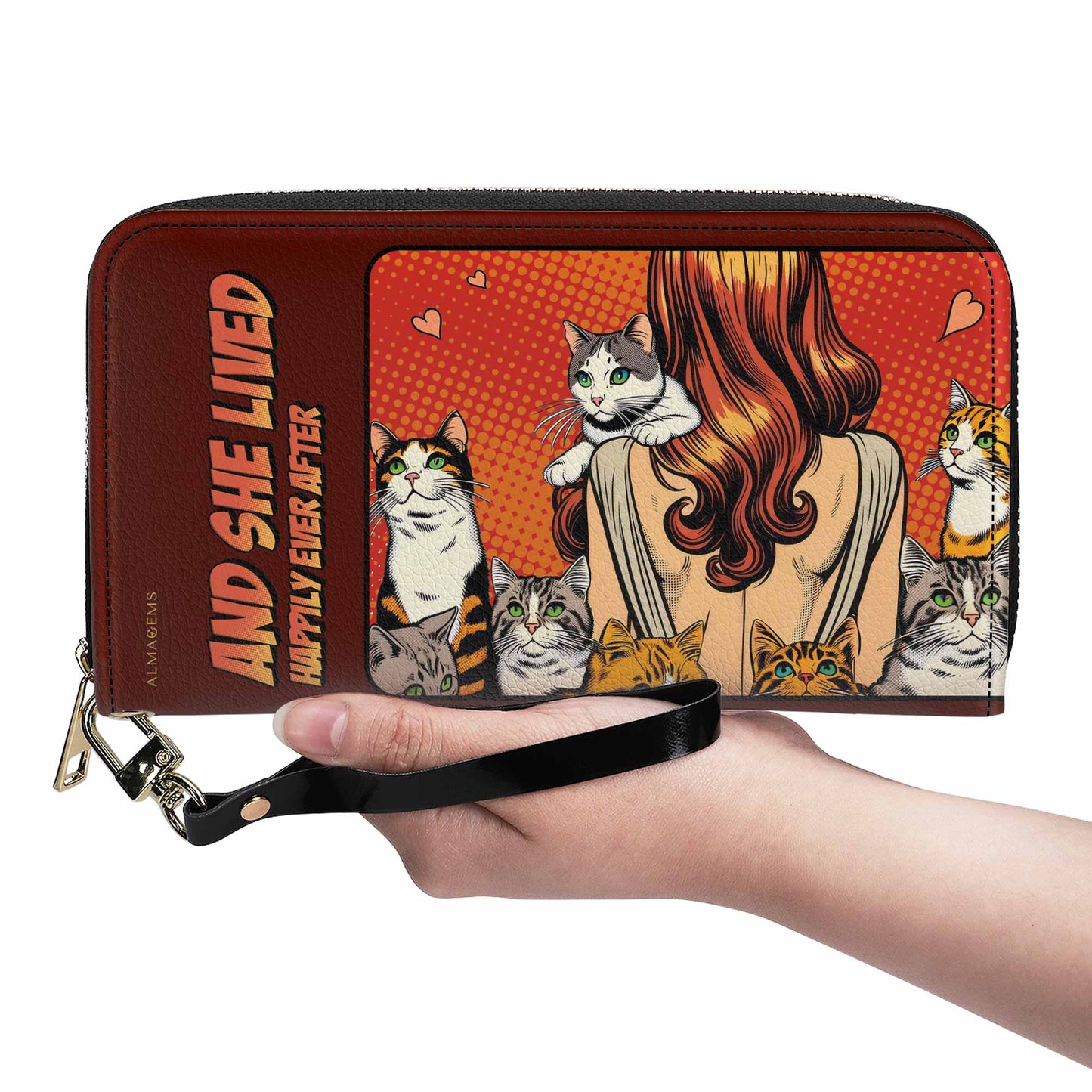 Et elle vécut heureuse pour toujours - Rouge - Portefeuille en cuir pour femme amoureux des chats - LL04REDWL