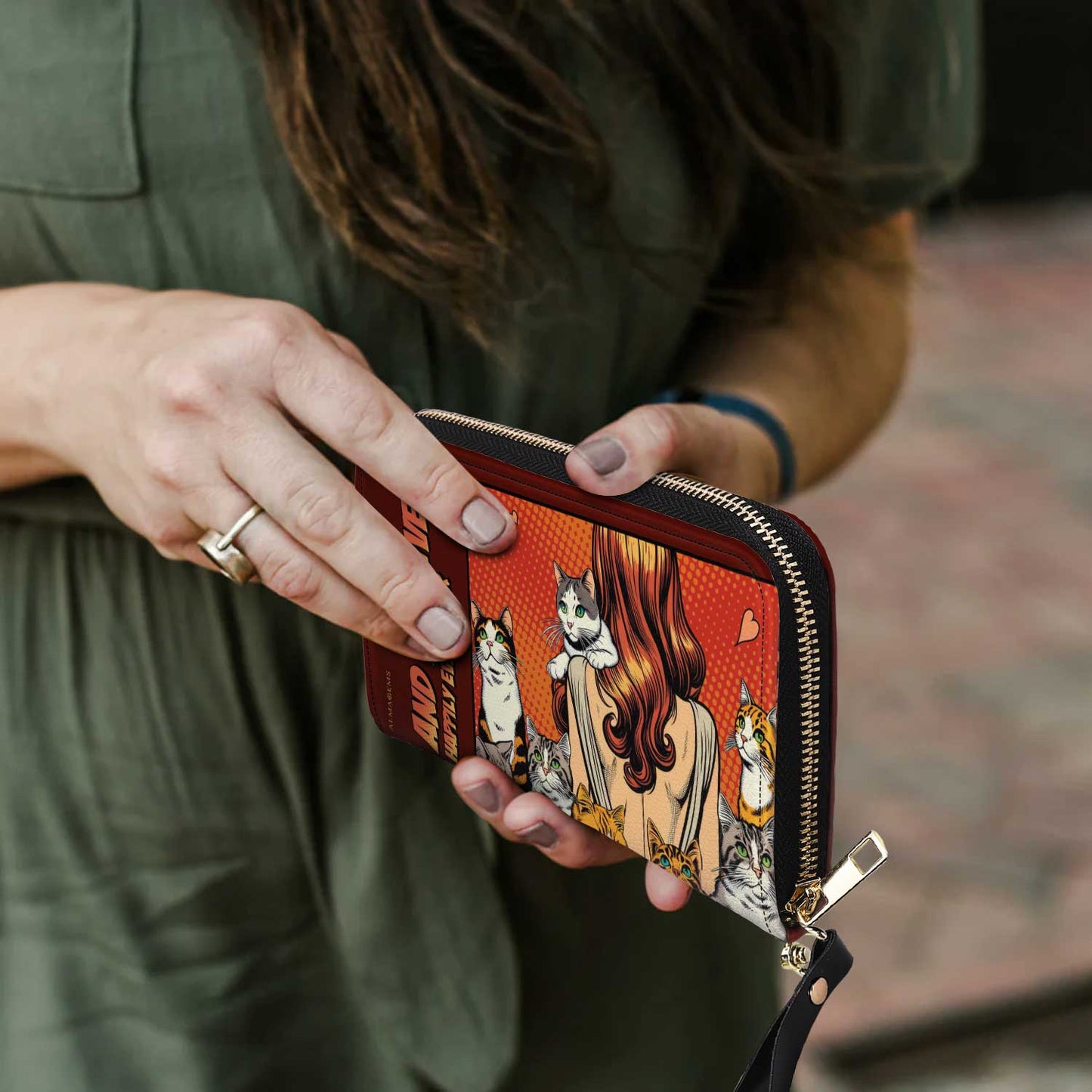 Et elle vécut heureuse pour toujours - Rouge - Portefeuille en cuir pour femme amoureux des chats - LL04REDWL