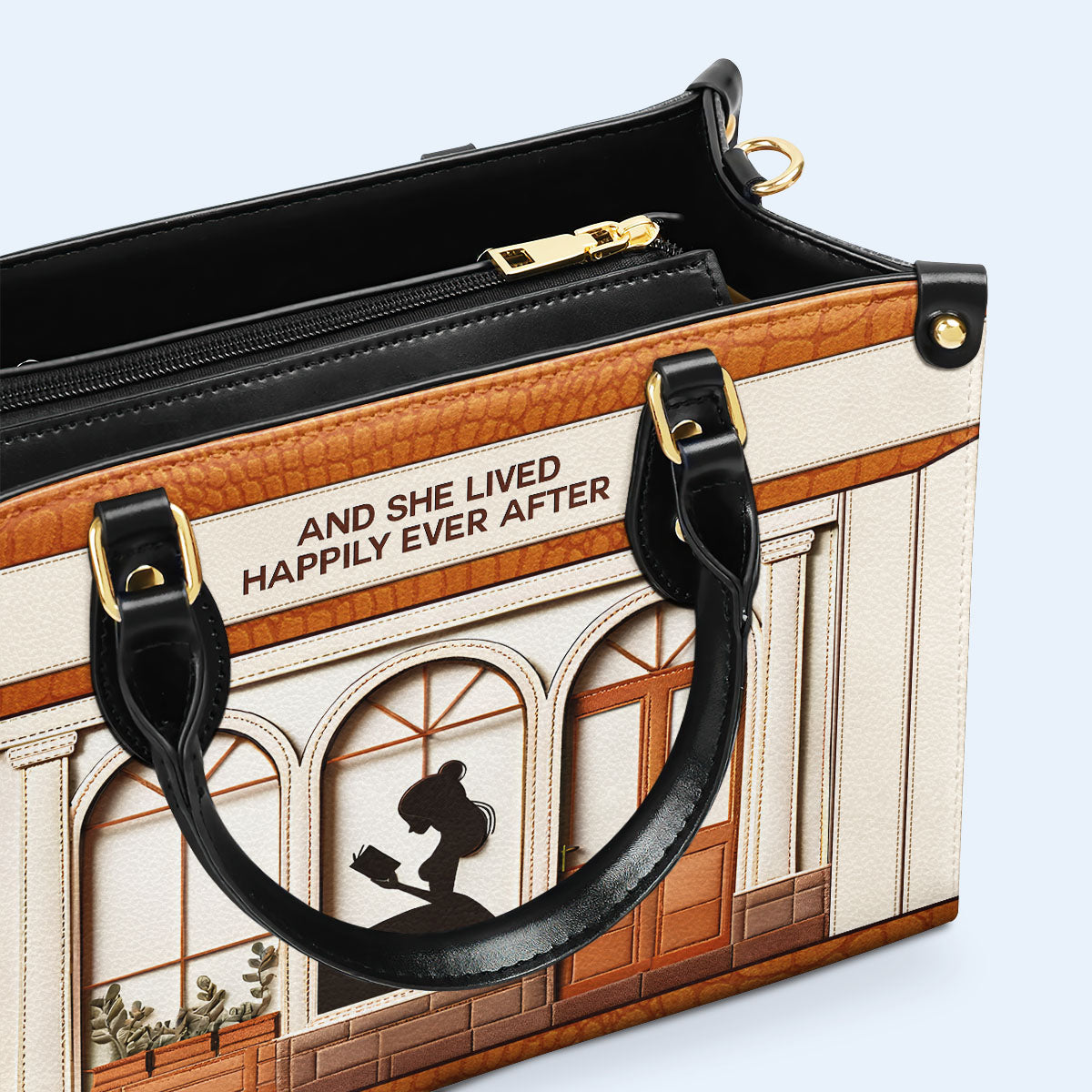 And She Lived Happily Ever After - Personalized Custom Leather Handbag For Reading Lovers - LL12