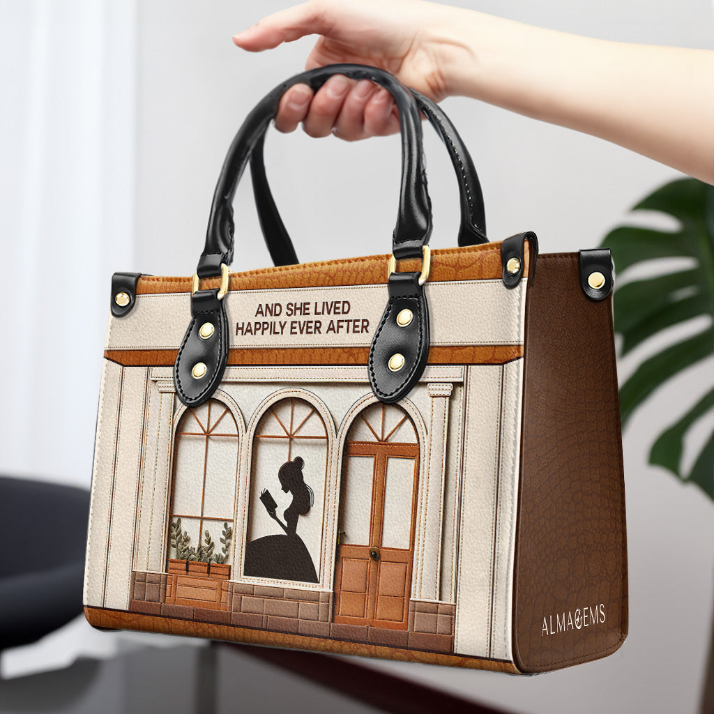 And She Lived Happily Ever After - Personalized Custom Leather Handbag For Reading Lovers - LL12