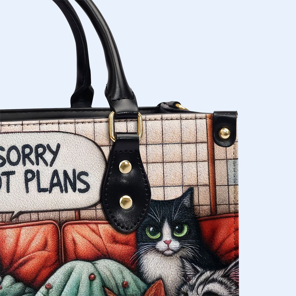 Sorry, Got Plans - Personalized Custom Leather Handbag For Cat Lovers - LL13
