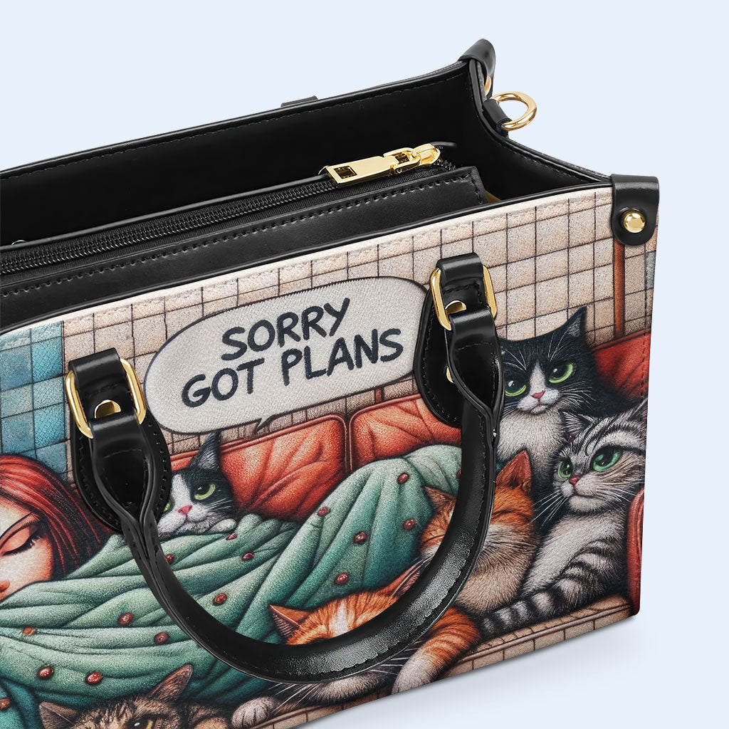 Sorry, Got Plans - Personalized Custom Leather Handbag For Cat Lovers - LL13