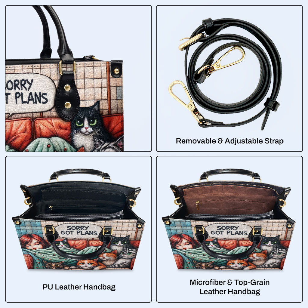 Sorry, Got Plans - Personalized Custom Leather Handbag For Cat Lovers - LL13