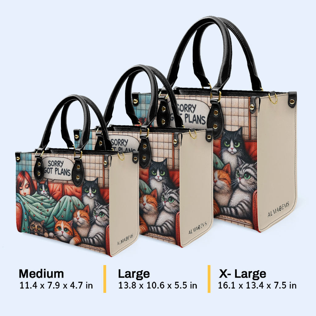 Sorry, Got Plans - Personalized Custom Leather Handbag For Cat Lovers - LL13