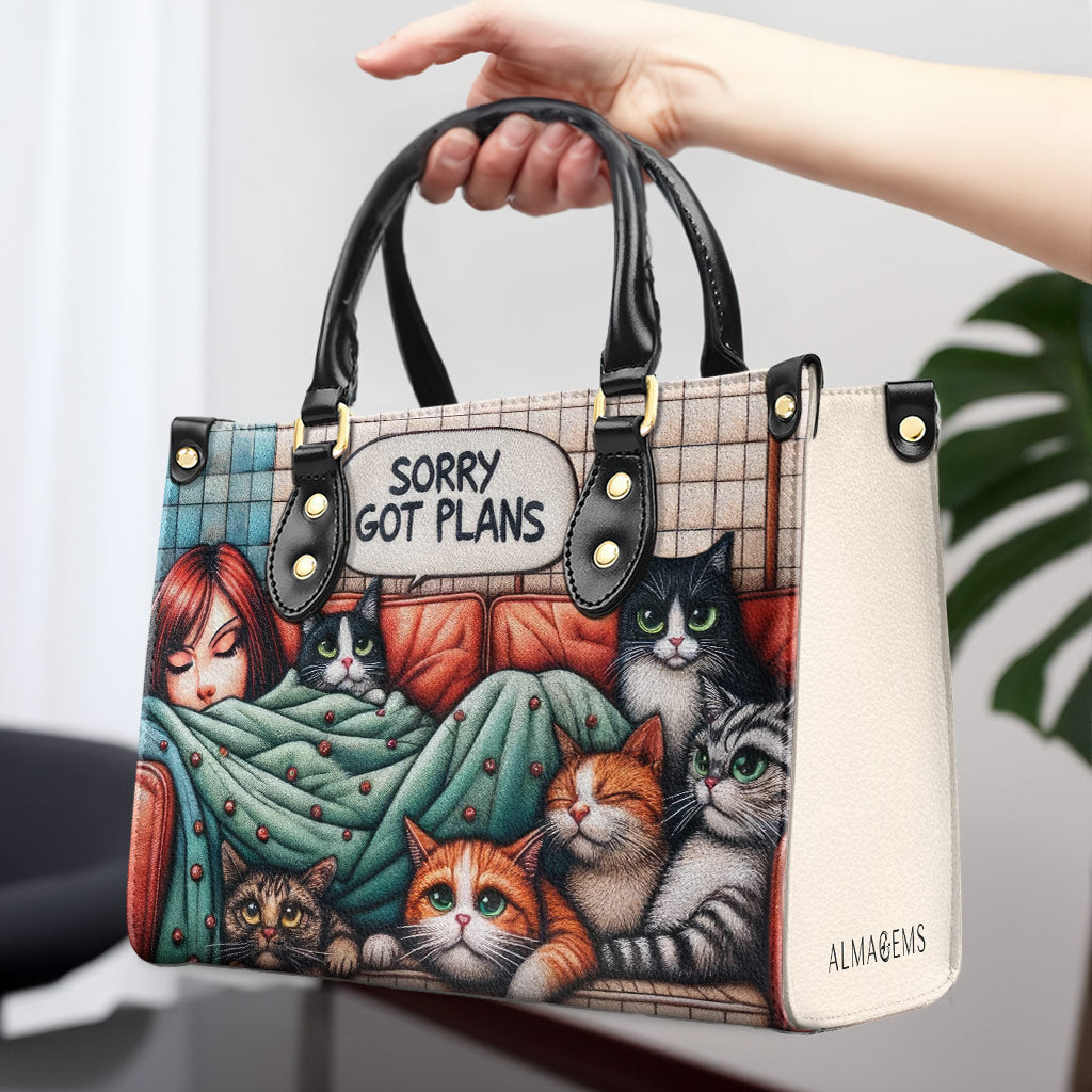 Sorry, Got Plans - Personalized Custom Leather Handbag For Cat Lovers - LL13