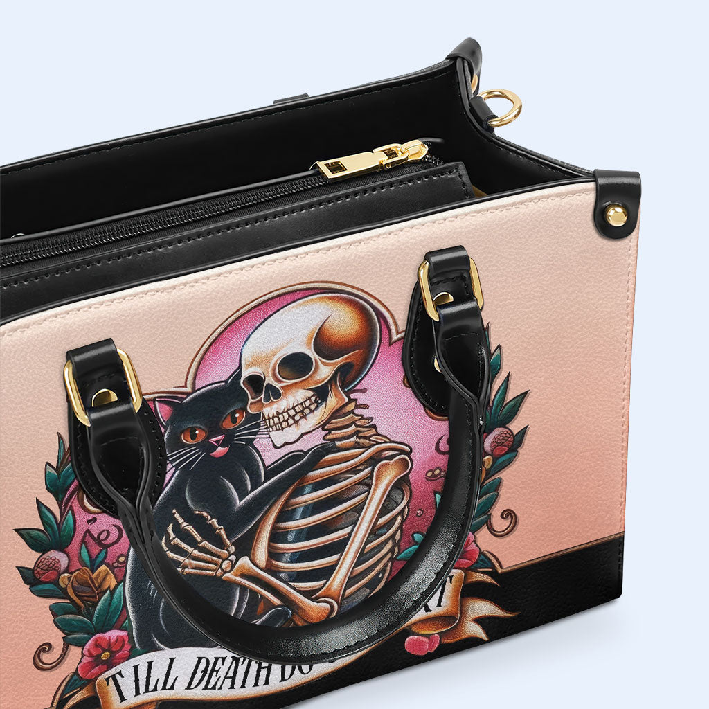 Jusqu'à ce que la mort nous sépare - Sac à main en cuir personnalisé pour les amoureux des chats - LL15